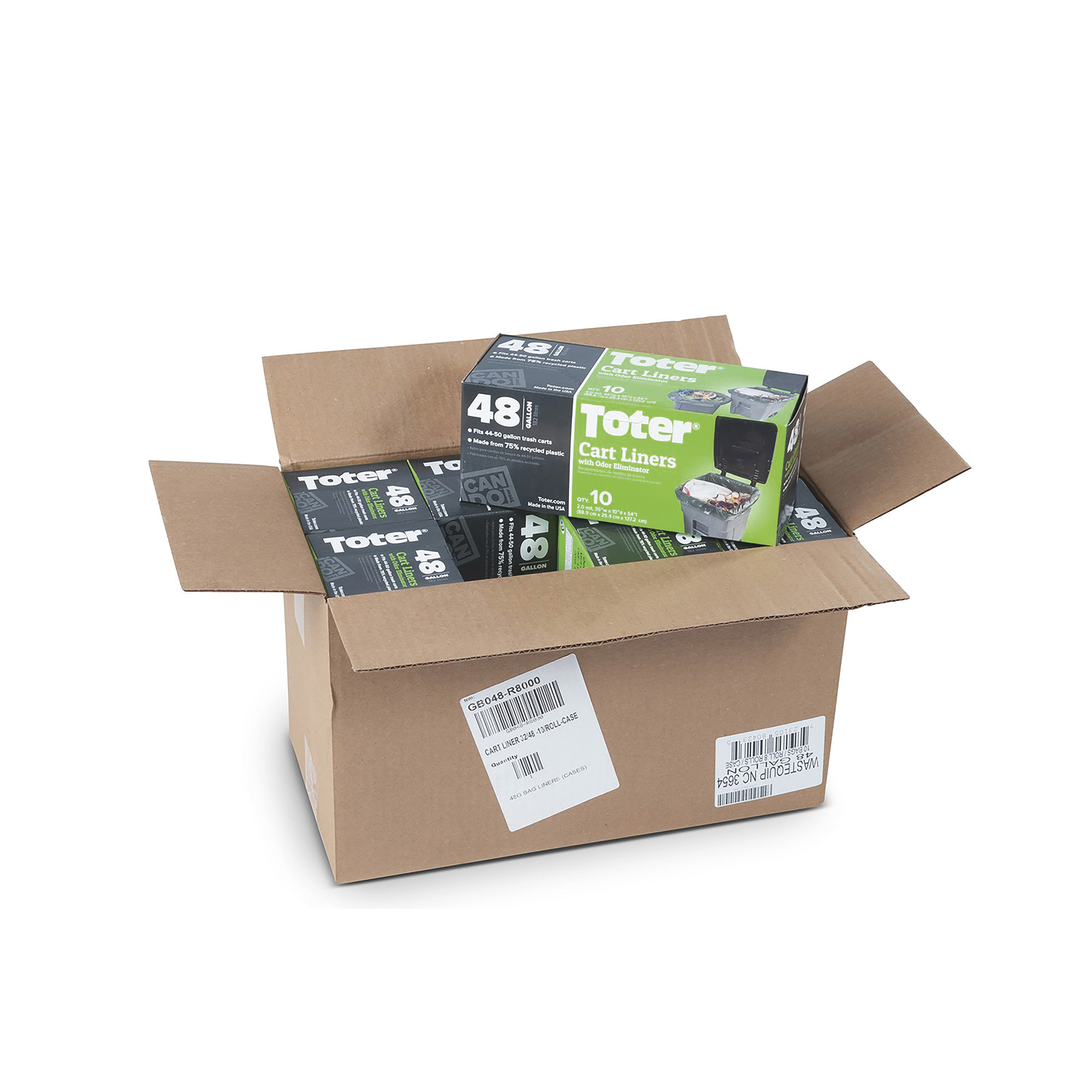 Toter Trash Bags, (8) 10-Bag Rolls, 48-Gallon, Black, Model# GB048-08000